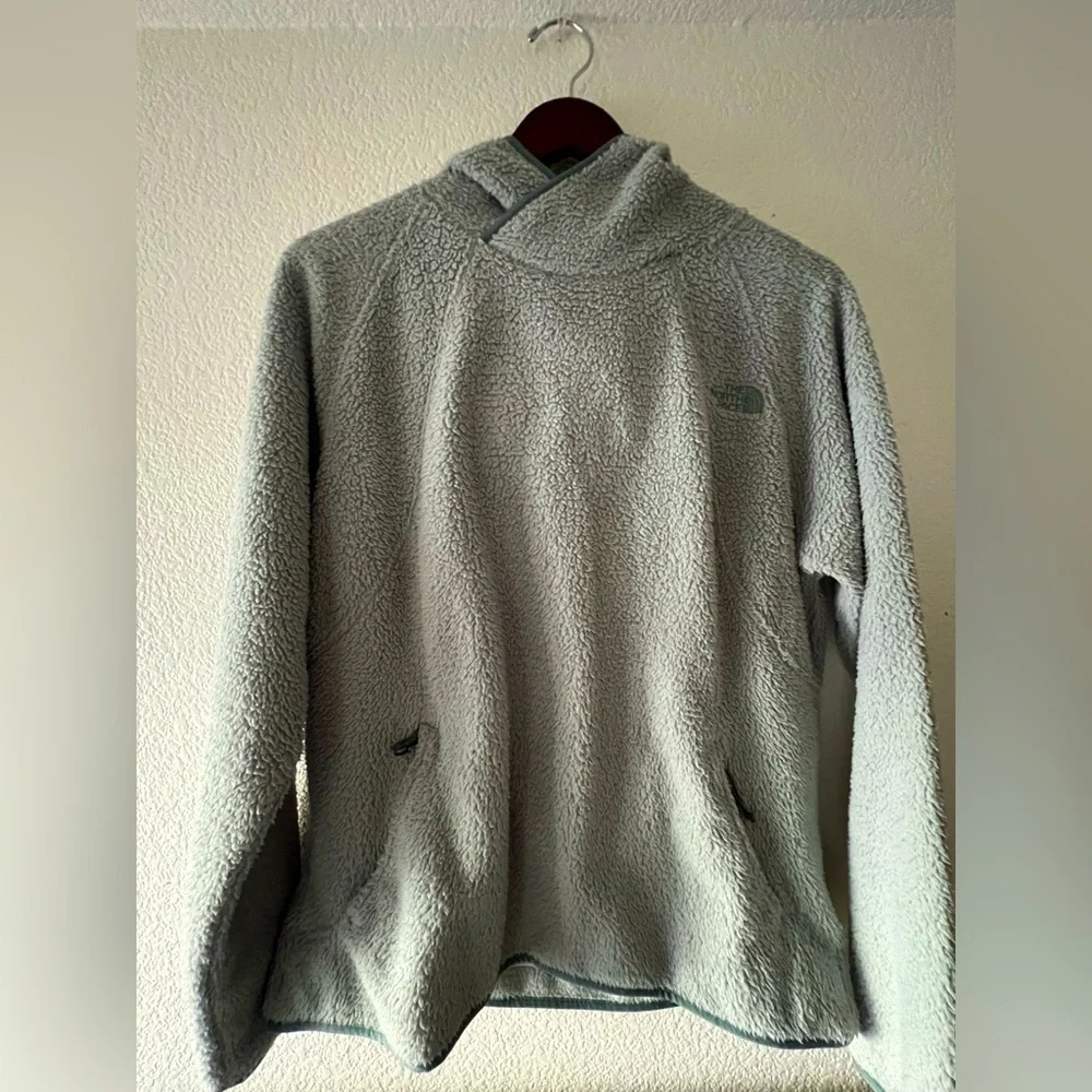 The North Face Fleece Sherpa Hoodie Zip Pockets Women’s Large in Light Green - Picture 2 of 4